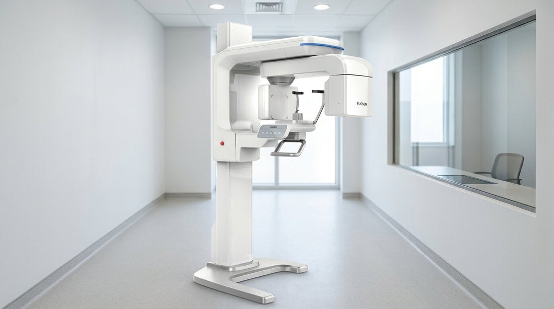 Aparat CBCT Fussen XSmart intr-o camera de radiologie dentara cu geam de observatie