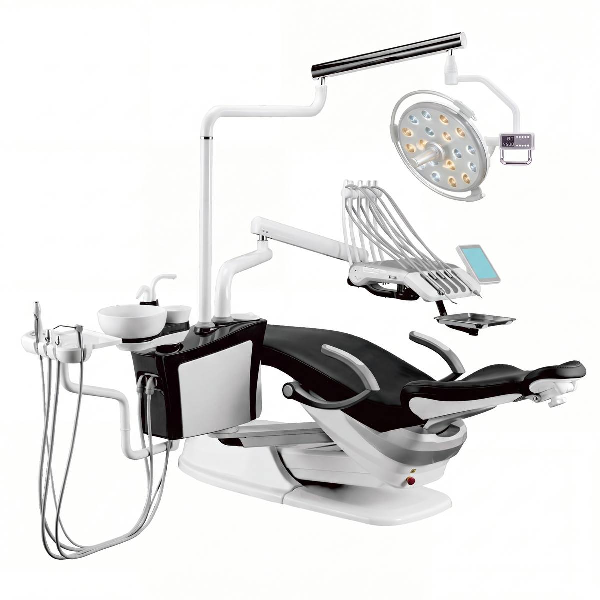Unit dentar ONE Vision – vedere din spate cu cutia laterală și scuipătoarea